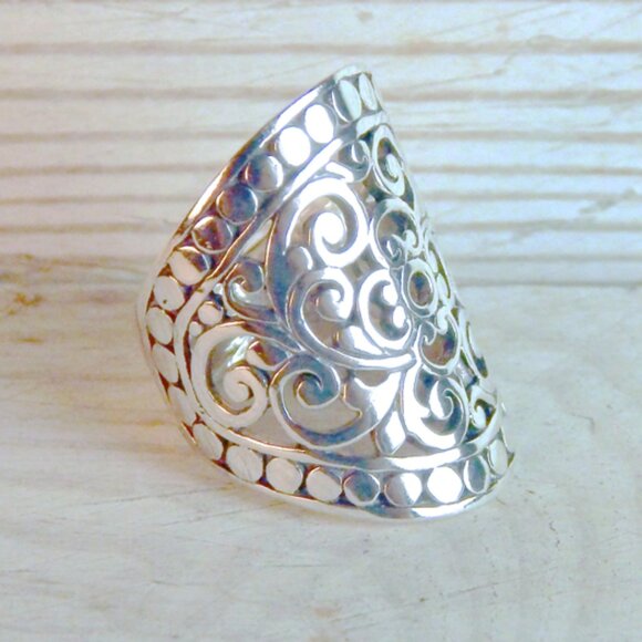 CIGAR BAND RING - Sterling Silver - Size 7.5 - Picture 2 of 5